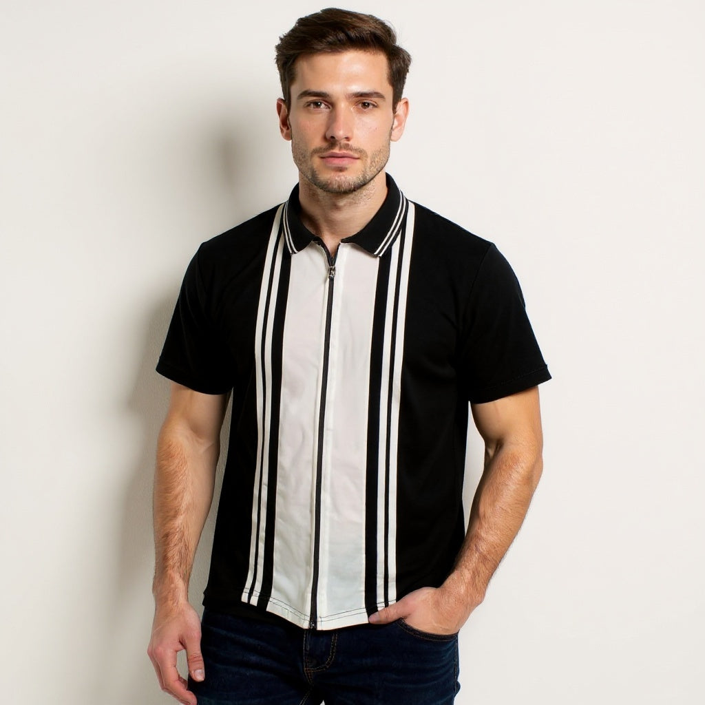 Black White Zipper Polo Shirt – Premium Men's Wear Elvo By KA