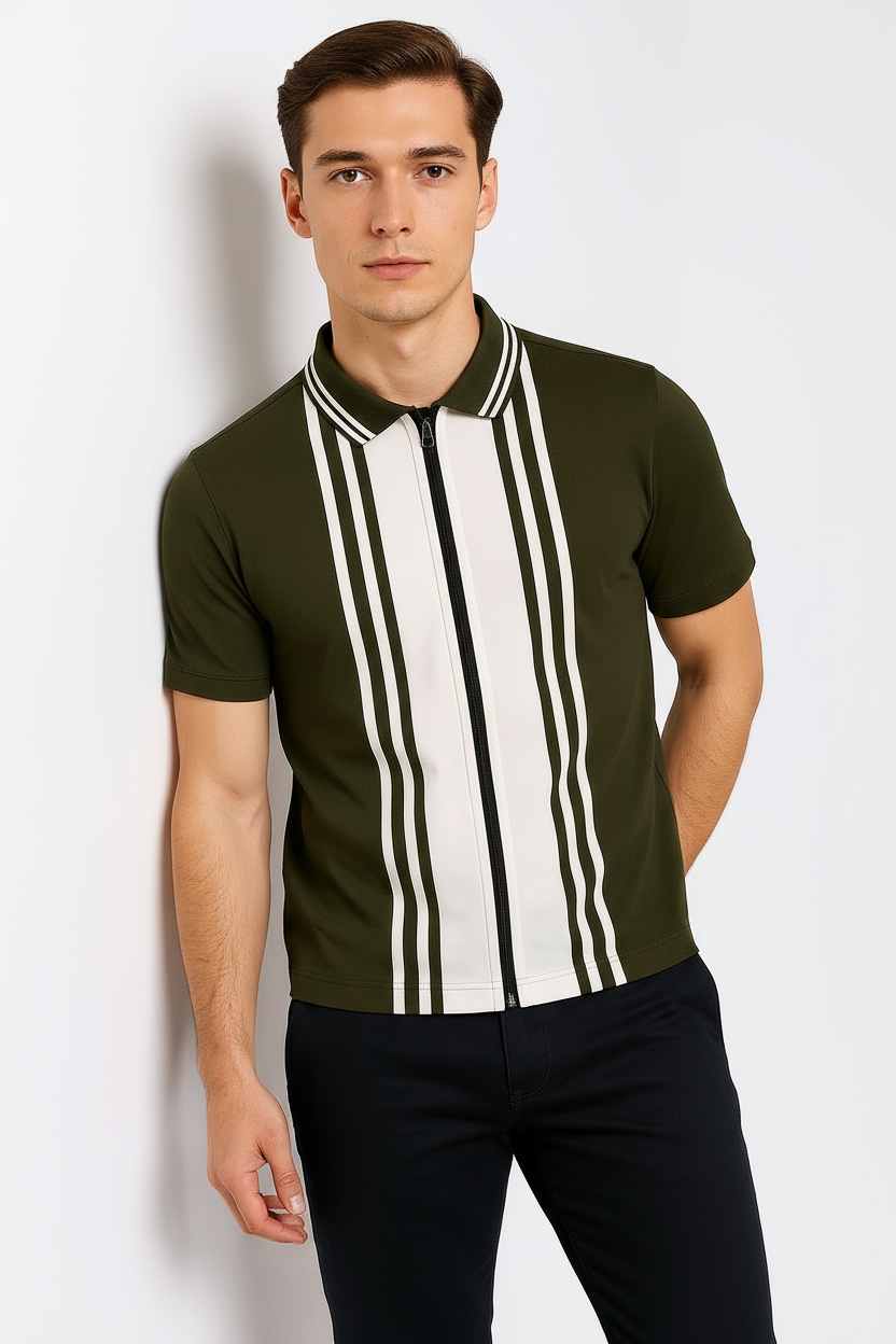 Green White Zipper Polo Shirt – Premium Men’s Wear Elvo By KA