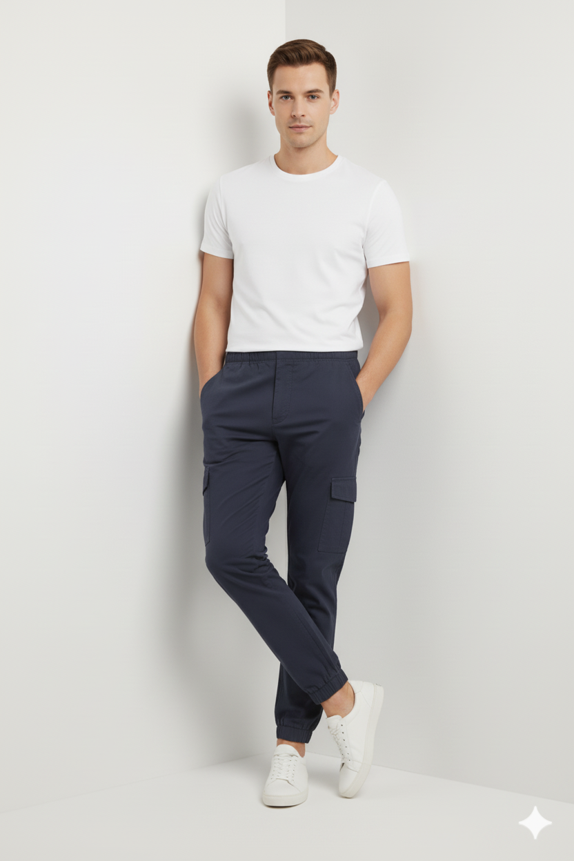 Men’s Navy Cotton Cargo Trouser Elvo By KA