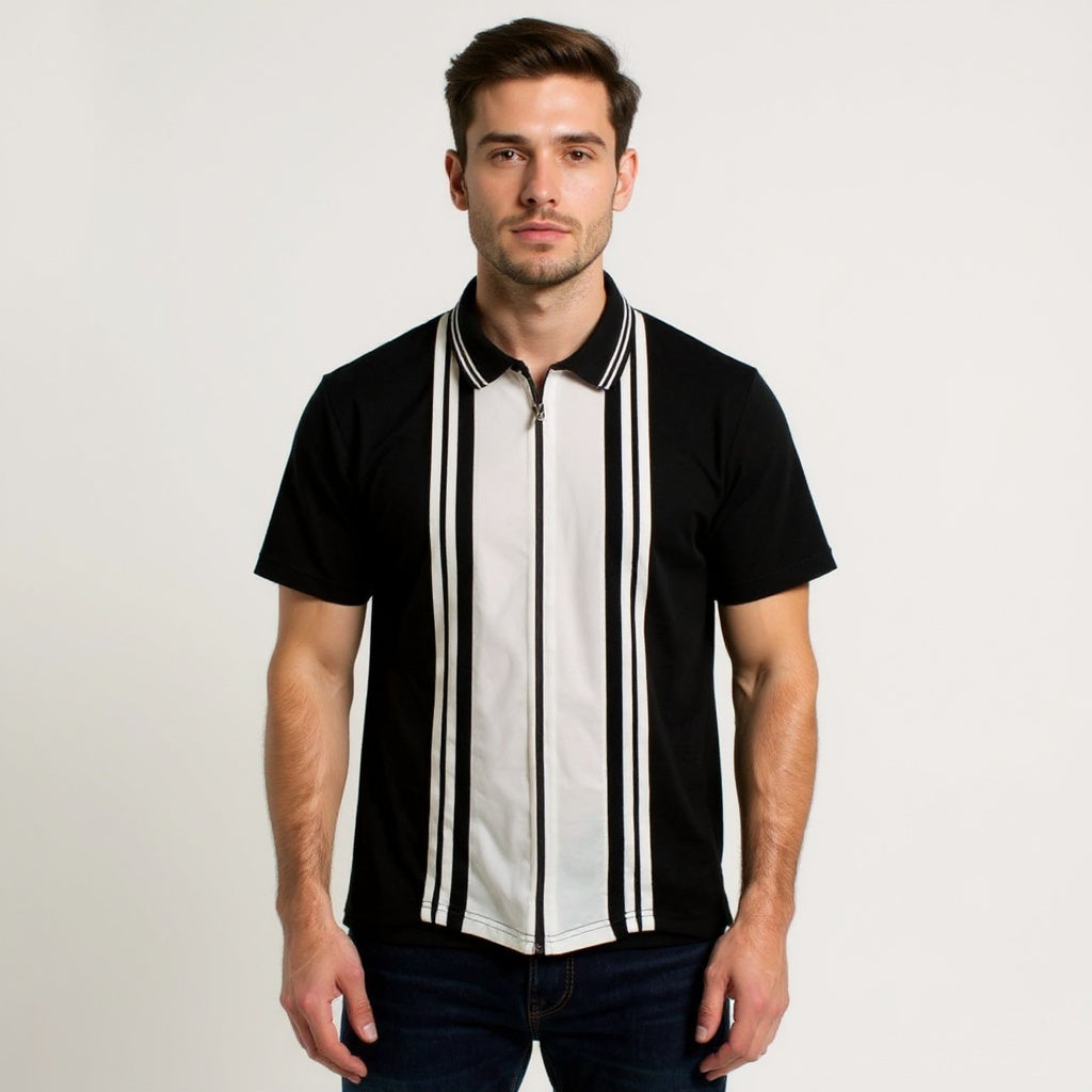 Black White Zipper Polo Shirt – Premium Men's Wear Elvo By KA