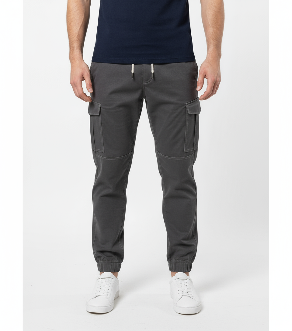 Men’s Grey Cotton Cargo Trouser Elvo By KA