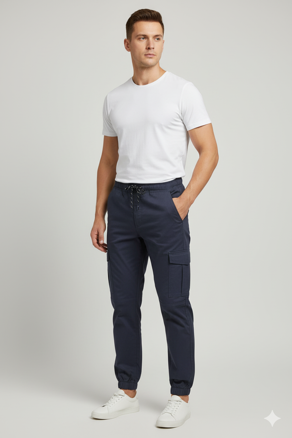 Men’s Navy Cotton Cargo Trouser Elvo By KA