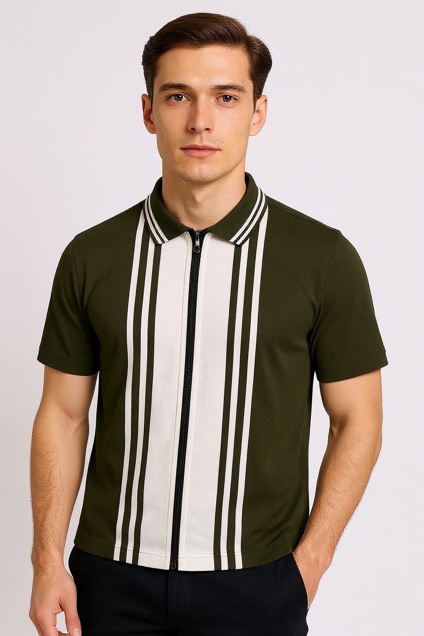 Green White Zipper Polo Shirt – Premium Men’s Wear Elvo By KA