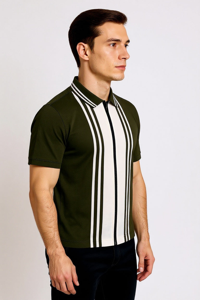 Green White Zipper Polo Shirt – Premium Men’s Wear Elvo By KA