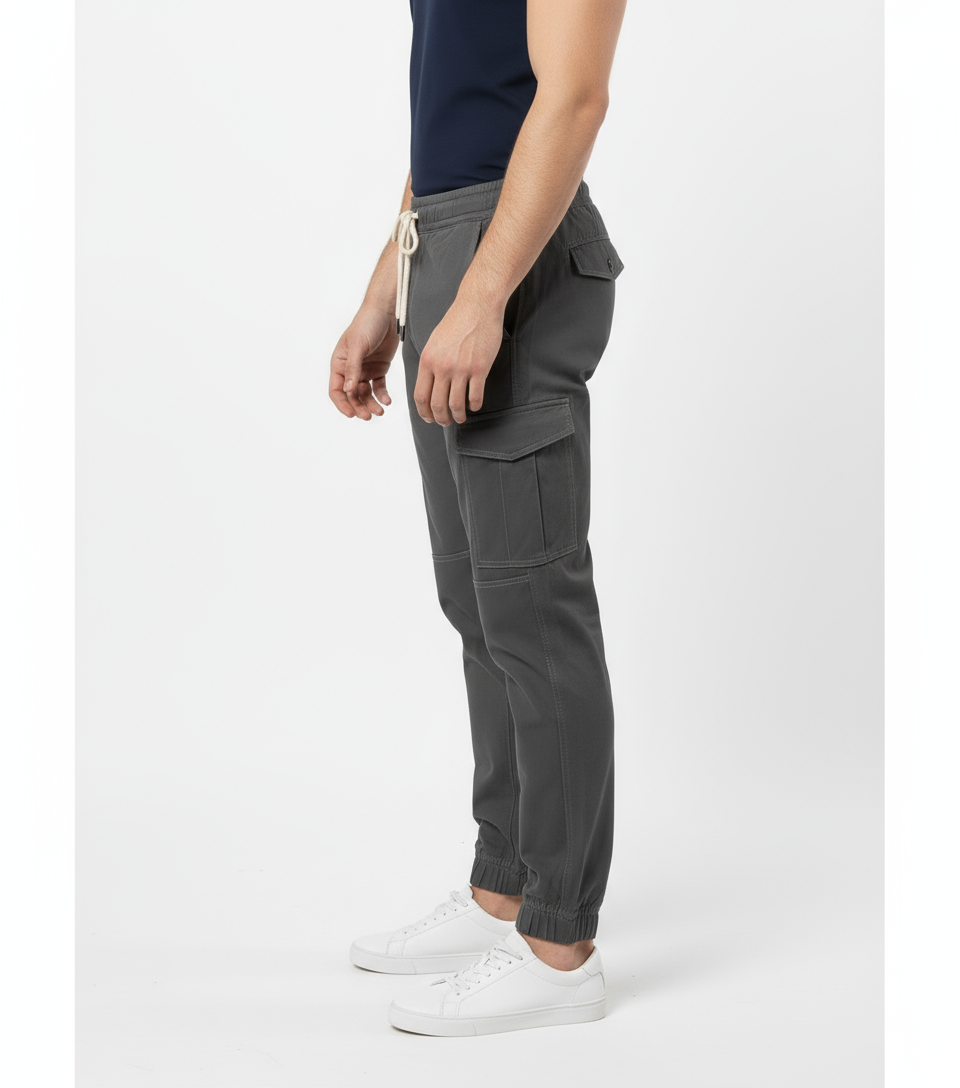 Men’s Grey Cotton Cargo Trouser Elvo By KA
