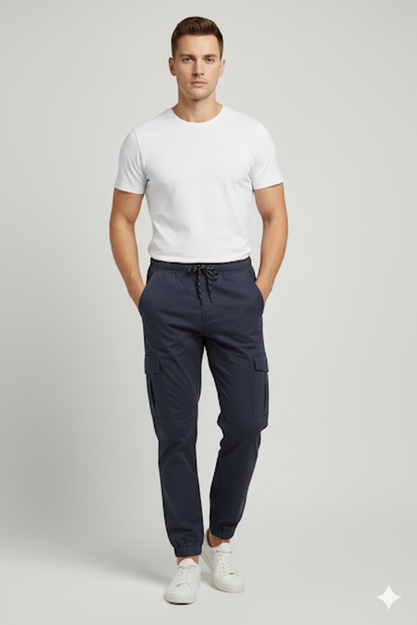Men’s Navy Cotton Cargo Trouser Elvo By KA