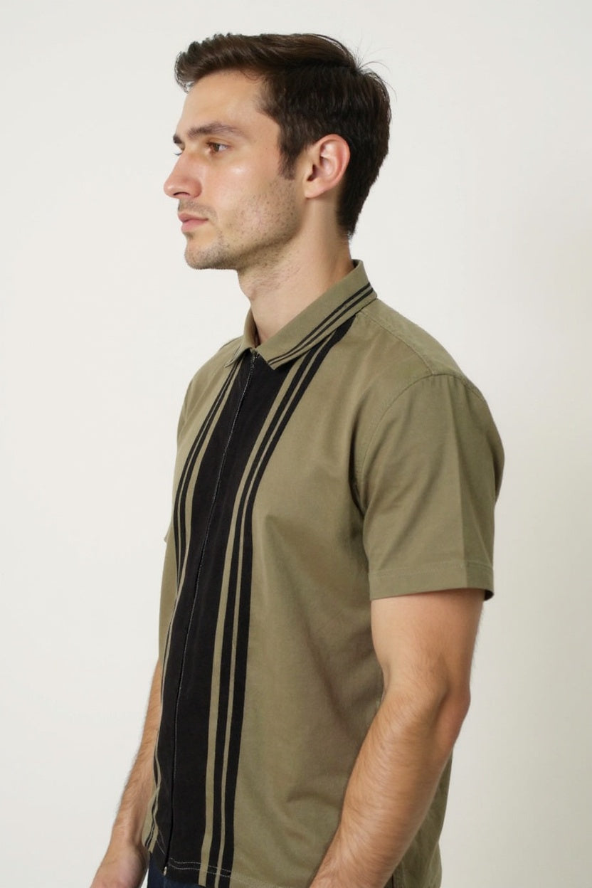 Beige White Zipper Polo Shirt – Premium Men’s Wear Elvo By KA