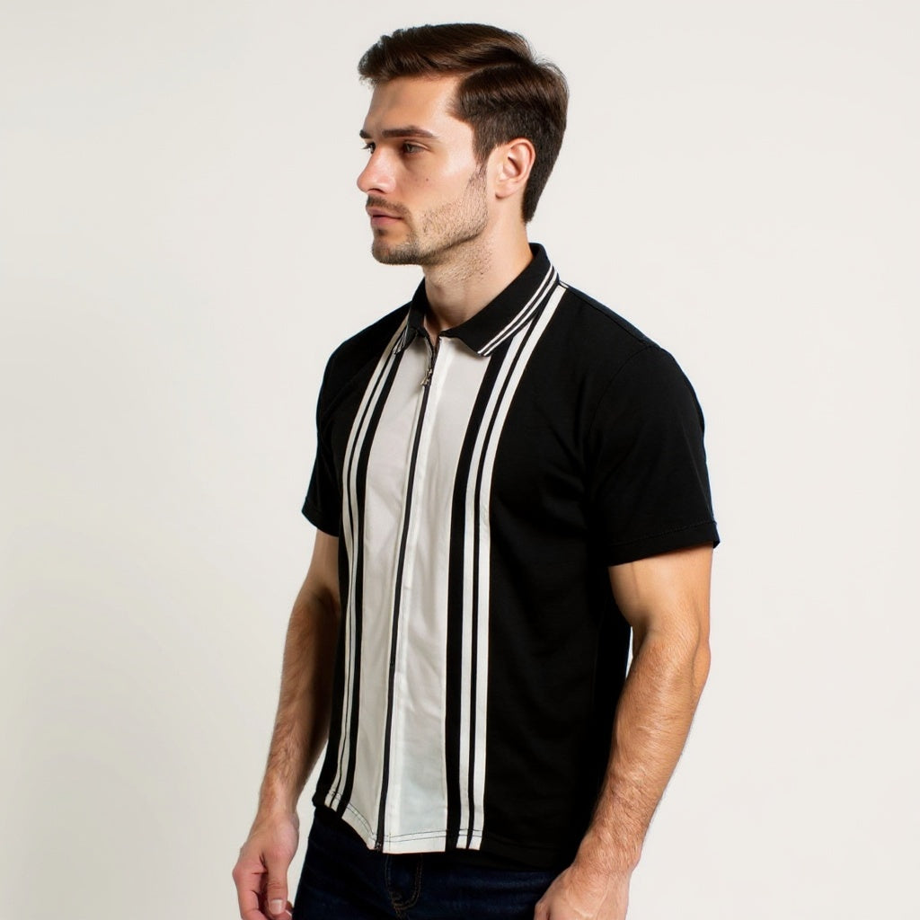 Black White Zipper Polo Shirt – Premium Men's Wear Elvo By KA