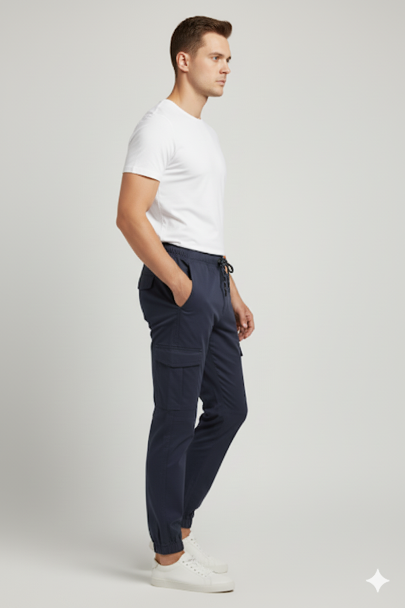 Men’s Navy Cotton Cargo Trouser Elvo By KA