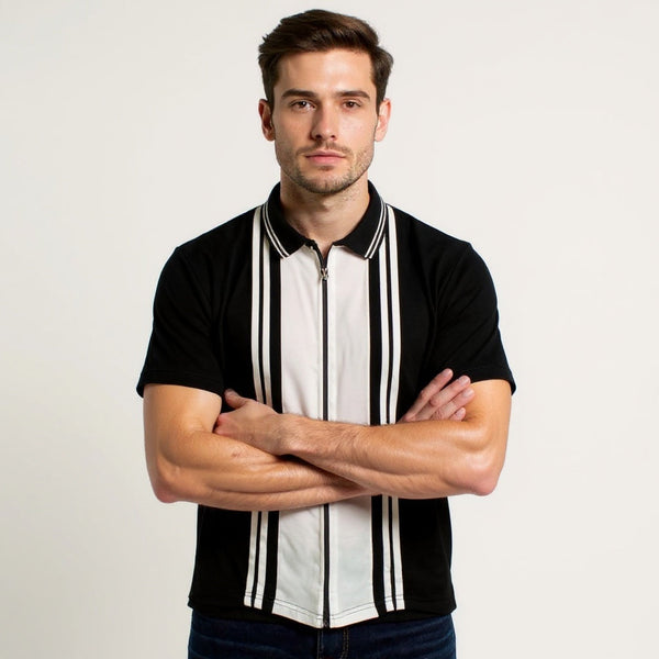 Black White Zipper Polo Shirt – Premium Men's Wear Elvo By KA