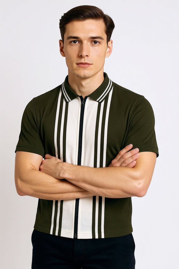Green White Zipper Polo Shirt – Premium Men’s Wear Elvo By KA