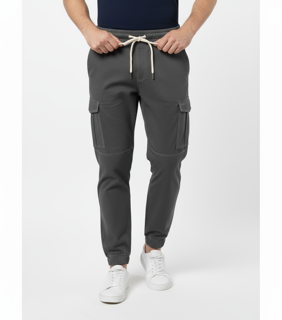 Men’s Grey Cotton Cargo Trouser Elvo By KA