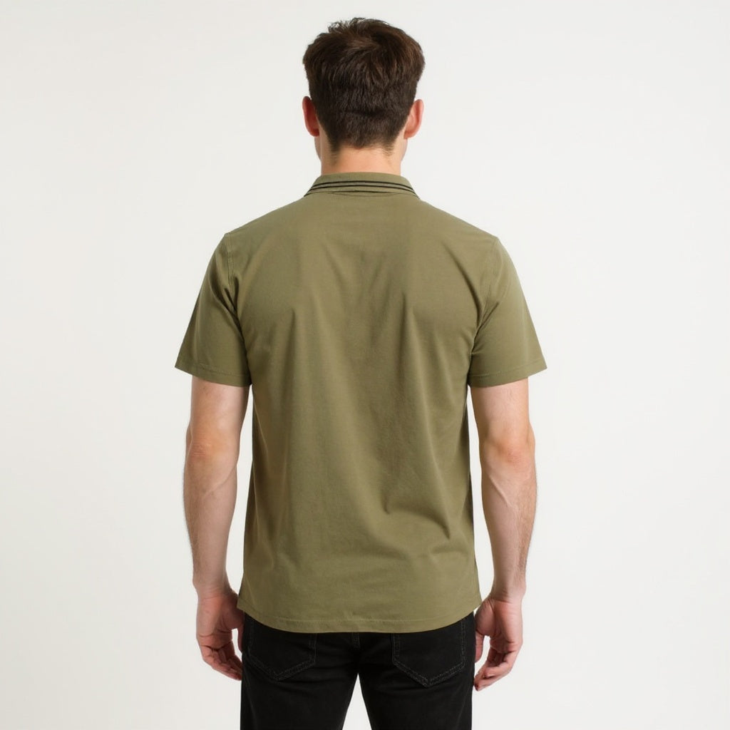 Beige White Zipper Polo Shirt – Premium Men’s Wear Elvo By KA