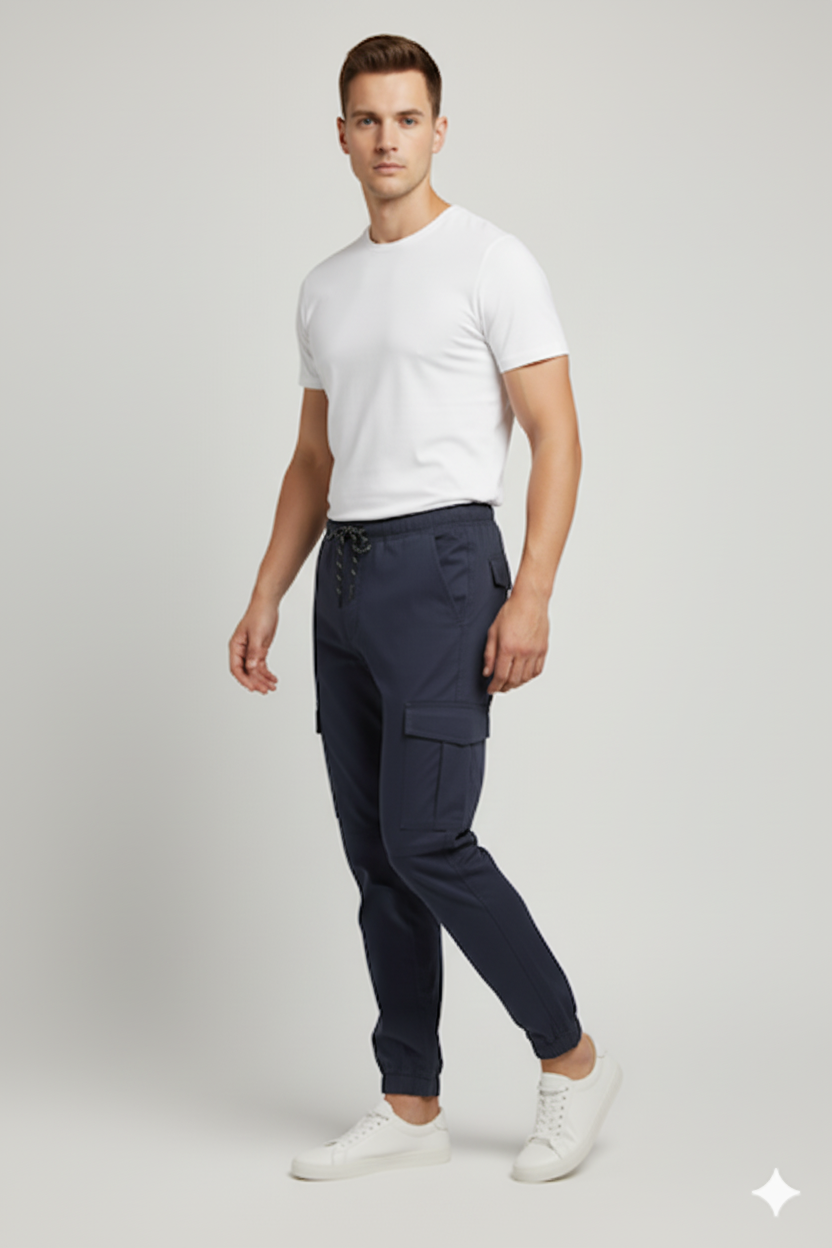 Men’s Navy Cotton Cargo Trouser Elvo By KA