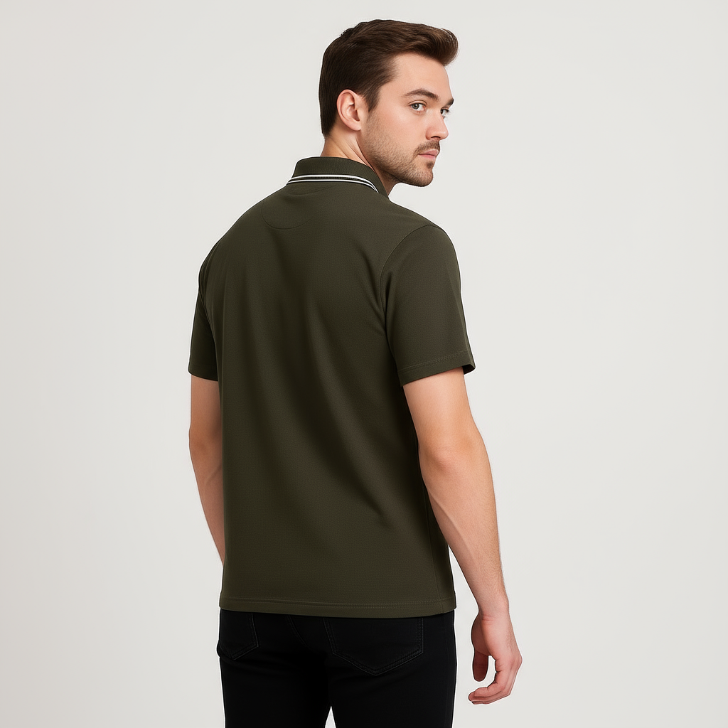 Green White Zipper Polo Shirt – Premium Men’s Wear Elvo By KA