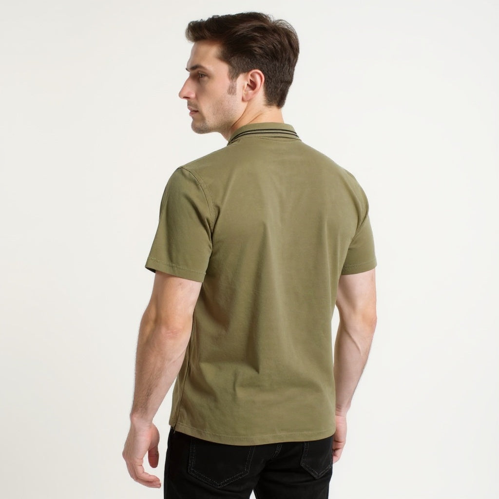 Beige White Zipper Polo Shirt – Premium Men’s Wear Elvo By KA