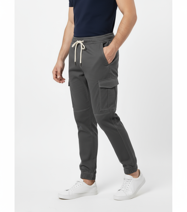 Men’s Grey Cotton Cargo Trouser Elvo By KA