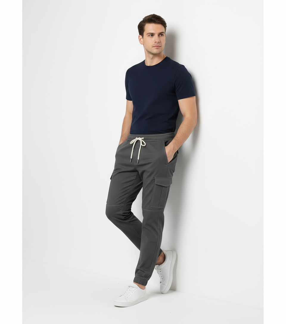 Men’s Grey Cotton Cargo Trouser Elvo By KA