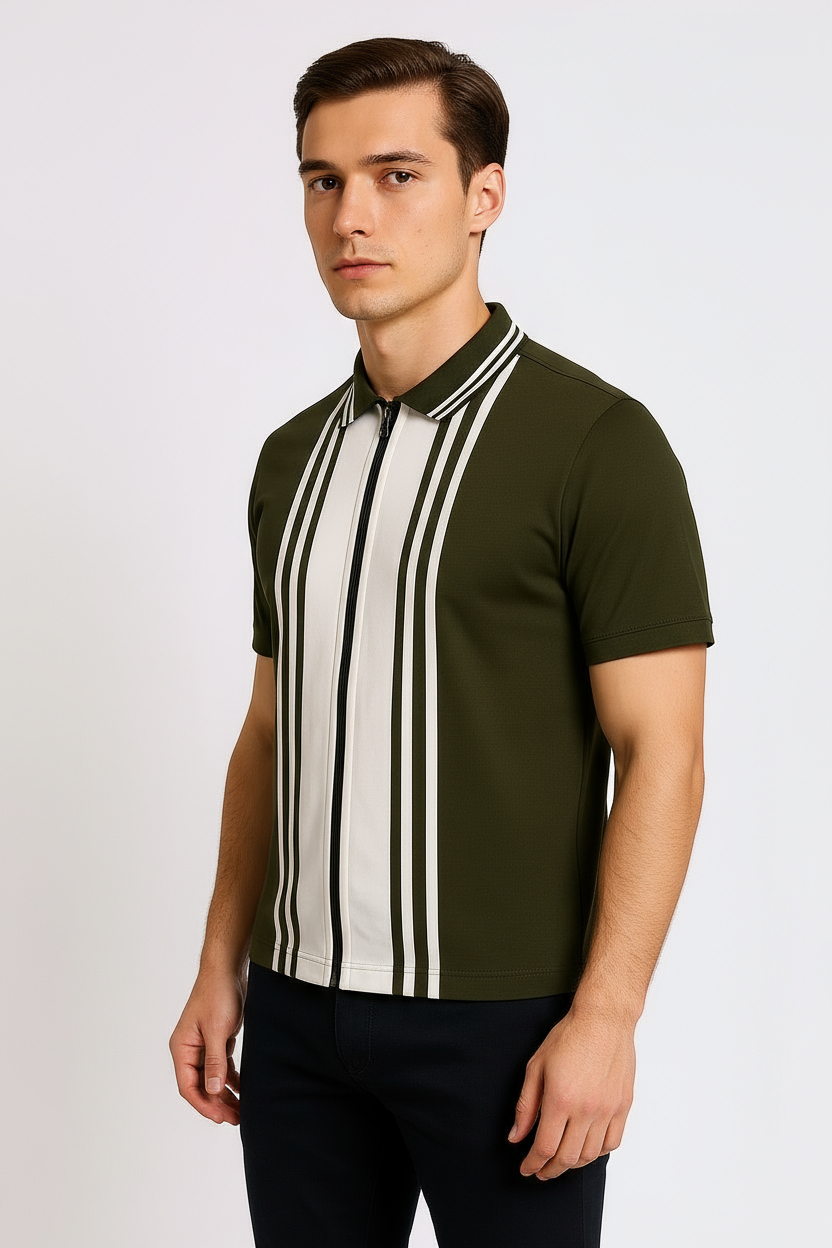 Green White Zipper Polo Shirt – Premium Men’s Wear Elvo By KA